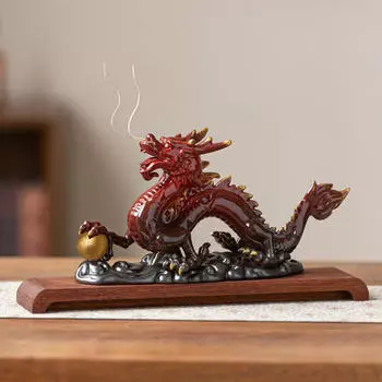 Центральная часть стола со скульптурой дракона для домашнего декора красный