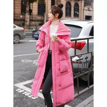 Центральная Европа зимняя пуховая хлопковая утепленная одежда женская средняя и длинная выше колена модная хлопковая утепленная одежда куртка с большим лацканом на хлопковой подкладке M [Recommended below 57.5kg] розы красного