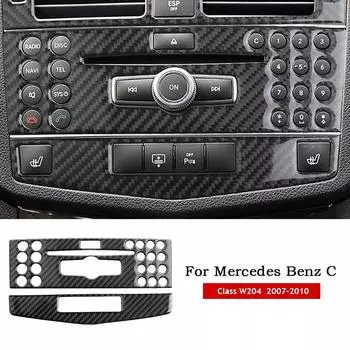 Центральная консоль автомобиля, кондиционер, CD, крышка панели, накладка для Mercedes Benz C class W204 C200 C260 C300 C180 2007-10, углеродное волокно