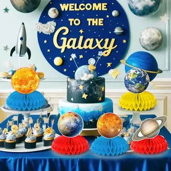 Центральные элементы в виде сот на тему Солнечной системы, 9 шт. Центральные элементы в виде сот на тему Солнечной системы, Центральные элементы в виде сот на тему космической планеты, Украшения на тему космоса as the picture разноцветный