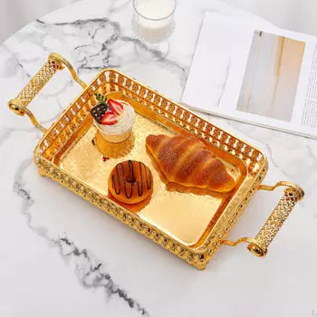 Центральный поднос с ручками для украшений из металла, переносной прямоугольный держатель, туалетный столик на день рождения золотой