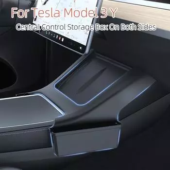 Центральный ящик для хранения с обеих сторон, противоскользящий боковой органайзер, боковые части центральной консоли, внутренний лоток для хранения для Tesla Model 3Y чёрный