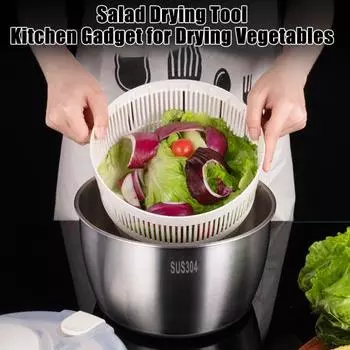 Центрифуга для салата из нержавеющей стали с корзиной для слива воды, противоскользящим основанием и кнопкой остановки, большая