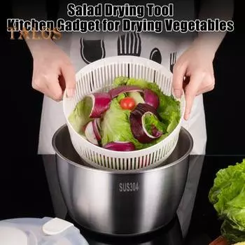 Центрифуга для сушки салата из нержавеющей стали с корзиной для слива, противоскользящим основанием и кнопкой остановки, большая сушилка для овощей объемом 5,3 кварты серебряный