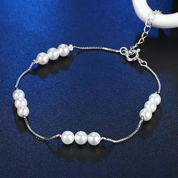Цепь браслета из стерлингового серебра 925 пробы с жемчугом толщиной 6 мм для женских свадебных украшений