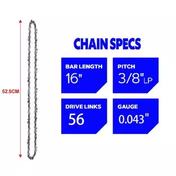 Цепь для бензопилы 16 дюймов 3/8 LP Цепи для пилы 56 Ведущих звеньев Запасная цепь для электропилы Цепь для пилы 0,043 Толщина звена