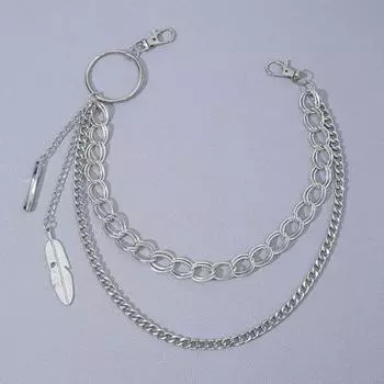 Цепь для брюк для мужчин и женщин, металлическая, панк-рок, двухслойная, перьевая, цепочка для брюк серебряный