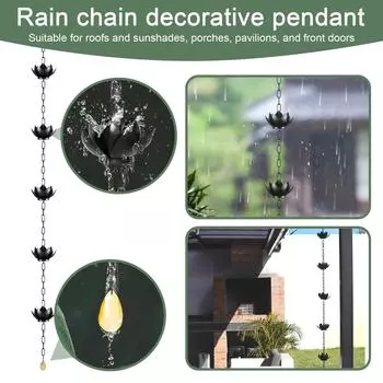 Цепь для наружных желобов, с адаптером, чашечки дождевой цепи для замены желобов, отвод воды и домашнего дисплея, 5 чашек, регулируемые, черный пух чёрный