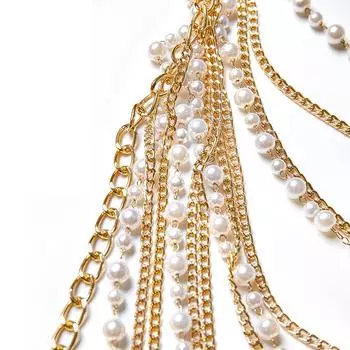 Цепь из сплава с жемчугом, микс и подбор, цепочка на грудь, музыкальная сцена, сексуальная цепочка для тела, аксессуары для костюмов для выступлений золотой