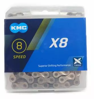 Цепь KMC X8 для 8 скоростей 114 звеньев скорость/8S/8 серебро/серый [предмет]