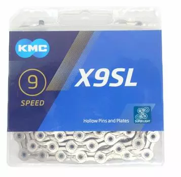 Цепь KMC X9SL 9 скоростей 114звеньев скорость/9с/9 (Серебряный) [элемент] серебряный