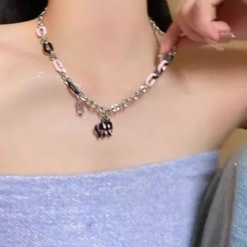 Цепь с изображением черного кота из мультфильма с бантом, кулон в виде кота, асимметричное ожерелье, подарки на годовщину black-stud earring