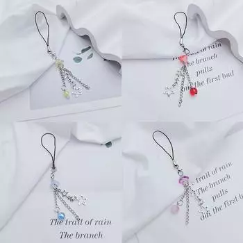 Цепи для телефона в виде медузы, ландыш, ремешок для телефона с кисточками для девочек, милый милый брелок для ключей в стиле Y2K, ремешок для телефона синий