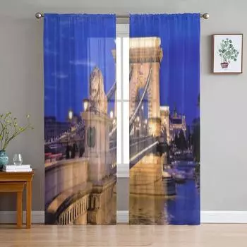 Цепной мост — одна из достопримечательностей Будапешта, Венгрия. Шифоновые прозрачные шторы для гостиной, спальни, окна, вуали, тюль, занавески 135W x 114H(cm)