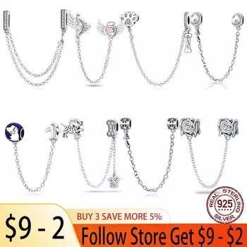 Цепочка безопасности из стерлингового серебра 925 пробы, новая, 100% стерлинговое серебро 925 пробы, цветочная защитная цепочка с молнией для оригинальных женщин