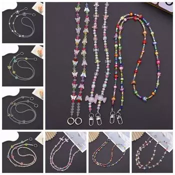 Цепочка через плечо с бабочкой ярких цветов, цепочка через плечо для мобильного телефона, брелок-подвеска с ремешком через плечо transparent-little bear