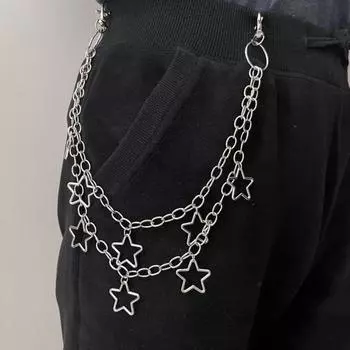 Цепочка для брюк в стиле панк, металлическая джинсовая цепочка, геометрическая цепочка в стиле хип-хоп, многослойная цепочка на пояс со звездами для женщин и мужчин A