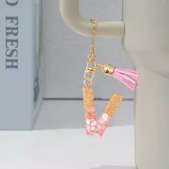 Цепочка для чашек, блестящие блестки, кулон в форме инициала, брелок для ключей из смолы с инициалами J