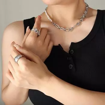 Цепочка для ключей из титановой стали в стиле хип-хоп с геометрическим узором, персонализированная цепочка из пресноводного жемчуга и циркония, подчеркивающая индивидуальность