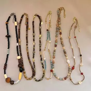 Цепочка для ключицы из бисера в стиле барокко с тигровым глазом и новым китайским украшением в виде чокера Style A