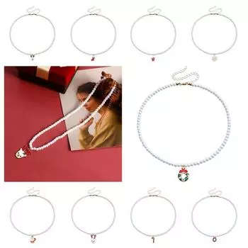 Цепочка для ключицы, рождественское ожерелье, мультяшный ...кулон, чокер, винтажная жемчужная цепочка для девочки A