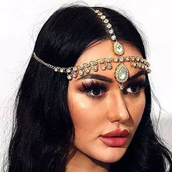 Цепочка для лба с подвеской в виде капли воды, женская модная цепочка для волос с дрелью для воды золотой