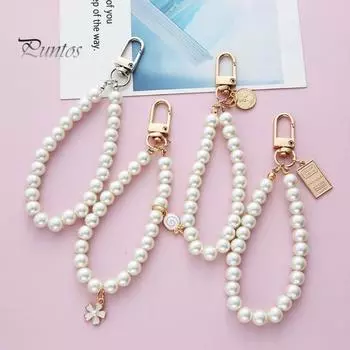 Цепочка для мобильного телефона из искусственного жемчуга, леденец, украшение в виде буквы, винтажный анти-потерянный брелок для ключей, аксессуары для телефона