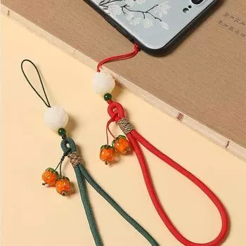 Цепочка для мобильного телефона Liuli Persimmon, брелок, подвеска, шнурок для запястья, защита от потери, цепочка для наушников и камеры из хурмы и бодхи из лотоса темно-зеленого