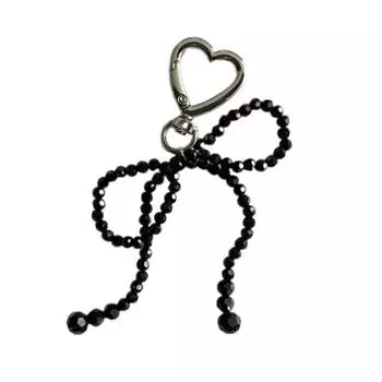 Цепочка для мобильного телефона с хрустальными бусинами, ручная работа, брелок с подвеской в виде банта, разноцветная бабочка, украшение для школьного ранца чёрный