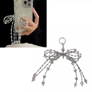 Цепочка для мобильного телефона с хрустальными бусинами, узел ручной работы, брелок с подвеской, разноцветная бабочка, украшение для школьного ранца белый