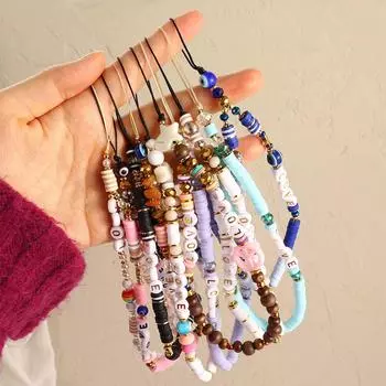 Цепочка для мобильного телефона с надписью LOVE, ремешок для мобильного телефона, ремешок для мобильного телефона из глины Heishi с бусинами RT-K210065A