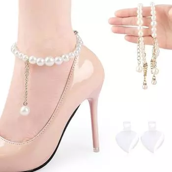 Цепочка для ног, кулон с жемчугом, золотая, 2 шт., прозрачная наклейка в форме сердца One Size белый