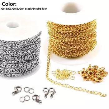 Цепочка для ожерелья длиной 10 м (32 фута), подходит для создания комплекта цепочек для ожерелий, содержит 20 застежек-карабинов и 50 колец для подвешивания. Golden