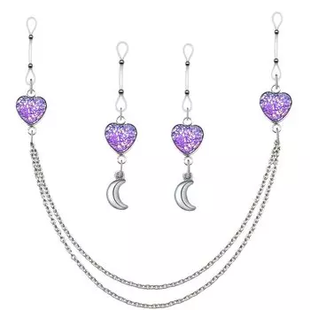 Цепочка для сосков в форме сердца, непирсинг, кольцо для сосков, украшения для тела (Светло-фиолетовый)