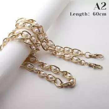 Цепочка для сумки с имитацией жемчуга. Изысканная, нежная, широкая цепочка. Практичный зажим-лобстер.