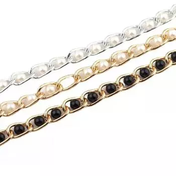 Цепочка для сумки с имитацией жемчуга. Изысканная, нежная, широкая цепочка. Практичный зажим-лобстер.