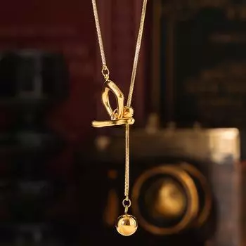 Цепочка для свитера с круглой бусиной и пряжкой Wind Ot, которую можно вытянуть и отрегулировать длину, нержавеющая сталь, не выцветающая ювелирная продукция