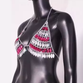 Цепочка для тела акриловая цветная нагрудная цепочка сексуальная пляжная нагрудная цепочка симфония ручная работа драгоценная нагрудная цепочка сексуальная одежда One Size