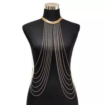 Цепочка для тела, многослойная цепочка на грудь с кисточками, змеиная кость, форма бикини, регулируемая, для пляжа, ночного клуба, украшения для тела, вечерние ожерелья