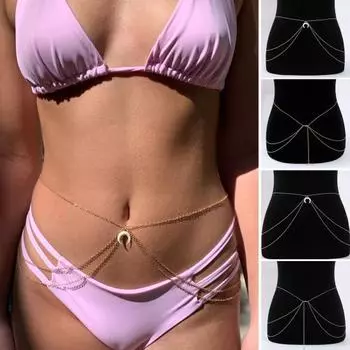 Цепочка для тела Подвеска в виде луны Полировка Многослойная Регулируемая Гальваника Нарядное Антикоррозийная Талия Живот золотистый