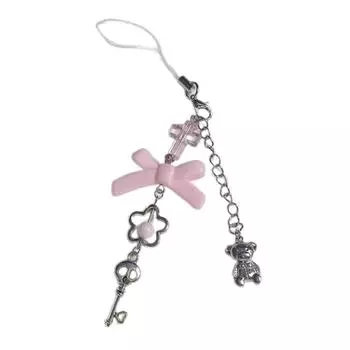 Цепочка для телефона Сердце Подвеска для телефона Бантик Подвеска для сумки Стильное украшение для телефона Модный брелок для сумки Акриловый материал для девушки 5