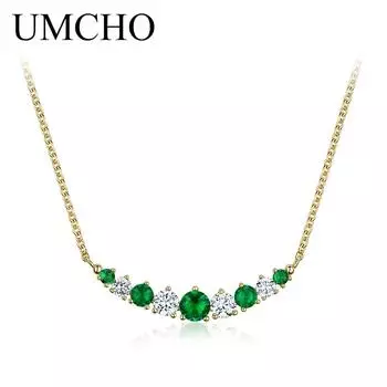 Цепочка из чистого серебра 925 пробы UMCHO, цепочка желтого цвета, изумрудное ожерелье для женщин, подарок на день матери, ювелирные украшения зелёный