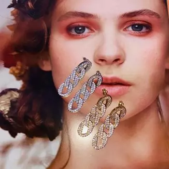 Цепочка из циркония серьги женские в холодный ветер французские серьги ретро гонконгский стиль серьги, Новый год золотой