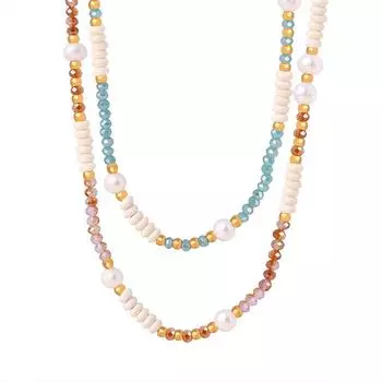 Цепочка из дофаминовой цветной нити, ручная работа, ожерелье из пресноводного жемчуга, стеклянного камня, индивидуальность, универсальная круглая бусина, ключичная цепочка, ювелирные изделия для женщин