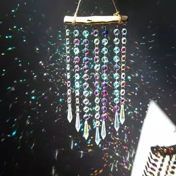 Цепочка из кристаллов Suncatcher Chakra Rainbow Prism Ball Light Catcher Витражное стекло Подвесной кулон Wind Chimes Декор для дома и сада