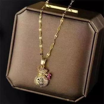 Цепочка из нержавеющей стали, классическое блестящее циркониевое ожерелье с подвеской в виде счастливой сумки для женщин, леди, винтажные ювелирные изделия, аксессуары, подарки золотой