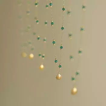 Цепочка из нержавеющей стали, золотая, ручной работы, зеленая, с бусинами, ракушками, ожерелье на ключицу для женщин, классические винтажные украшения для вечеринок