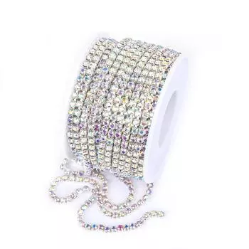 Цепочка из пылевого когтя с белыми бриллиантами и стразами Ss4.5-Ss18, серебристо-золотая, красная, Ab, стразы, цепочка для одежды, шитье, стеклянное украшение SS6 (2mm) 5 yards