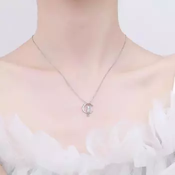 Цепочка из стерлингового серебра 925 пробы, корейская версия, цепочка с изображением кота на луне и циркония на ключице, элегантное женское простое ожерелье с изображением кота из лунного света