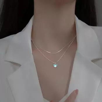 Цепочка из стерлингового серебра 925 пробы, ожерелье с лунным камнем и лунным светом, женское новое милое постепенное ожерелье с драгоценным камнем в виде персика, цепочка с воротником в форме сердца, цепочка из змеиной кости